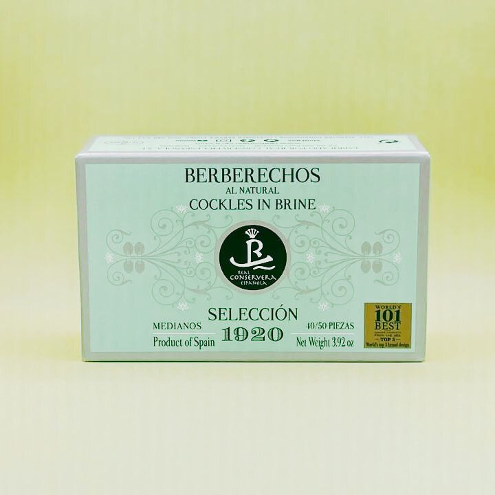 A box of tinned Galician Cockles in Brine