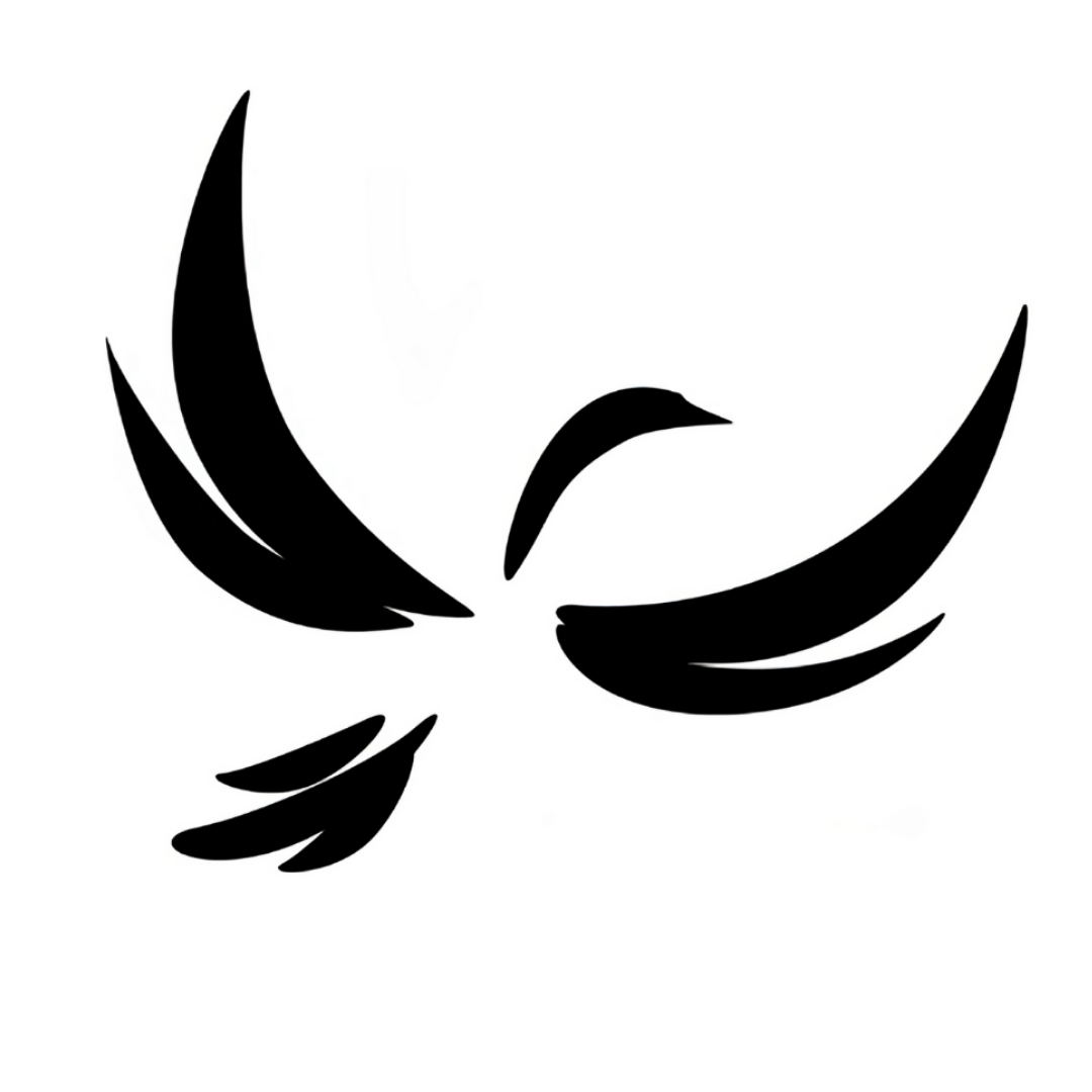 Noteworthy Selections Company Logo of Black Bird on white background with wings outstreched.